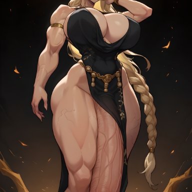 elden ring, queen marika the eternal, supermanson, dress, futa only, futanari, huge breasts, huge cock, hung futanari, massive breasts, massive penis, muscular futanari, muscular thighs, pelvic curtain, solo