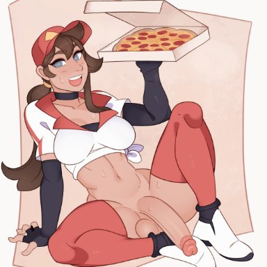 league of legends, pizza delivery sivir, sivir, splashbrush, 1futa, balls, blue eyes, bottomless, breasts, brown hair, clothed, clothing, collar, fingerless gloves, futa only