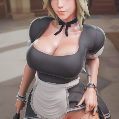 overwatch, mercy, hasfeldt, 1girls, big breasts, black nail polish, black nails, blonde hair, blue eyes, breasts, cleavage, female, female only, hair, headdress