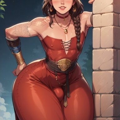 god of war, god of war ragnarok, freya (god of war), femboyarashi, 1boy, big penis, bottom heavy, bulge, femboy, hourglass figure, huge ass, looking at viewer, sexy, small waist, thick thighs