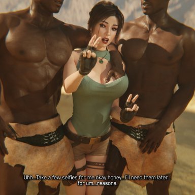 tomb raider, tomb raider (survivor), lara croft, lara croft (survivor), currysfm, big breasts, breasts, cheating, cheating wife, cuckold, dark-skinned male, eyelashes, female, fit female, hourglass figure