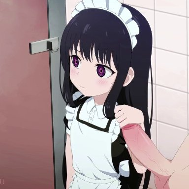 adashino oto, pestil, 1girl, adult, apron, bangs, blush, clothing, contentious content, ejaculation in mouth, facial, fellatio, female, female focus, gokkun