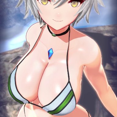 xenoblade (series), xenoblade chronicles 3, na'el (xenoblade), blobcg, opaluva, 1girls, bikini, bouncing breasts, breasts, cat ears, catgirl, female, huge breasts, light skin, light-skinned female