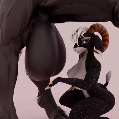 anthro, ass, ball fondling, balls, big balls, big breasts, big penis, black sclera, bovid, breasts, caprine, cassius lewandowskiago, cassthegoat, cloven hooves, crouching