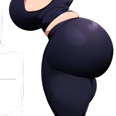 my hero academia, jirou kyouka, kyoka jiro, goldencum34, big ass, big breasts, big butt, fat ass, full body, leggings, looking at viewer, smirking, thick thighs, viewed from side, yoga pants