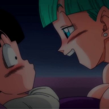 dragon ball, dragon ball z, bulma briefs, bulma briefs (frieza saga), dende, son gohan, yamamoto doujin, age difference, bed, bed sheet, bedroom, bedroom sex, big breasts, blue hair, blush