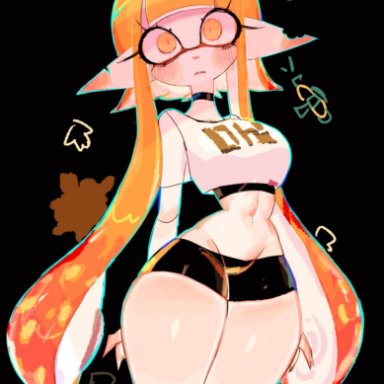 nintendo, splatoon, inkling, inkling girl, kaori (splatoon), usa37107692, 1girls, female, orange eyes, orange hair, skin tight, skin tight clothes, thick thighs