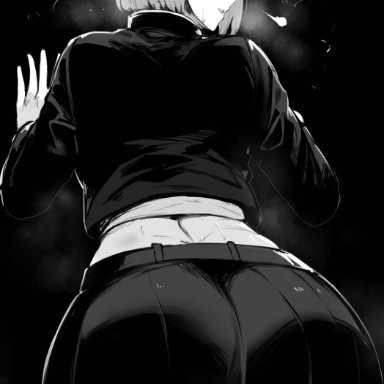 jujutsu kaisen, kugisaki nobara, masoq095, ass, ass focus, big ass, clothed, 2d, 2d (artwork), monochrome, tagme