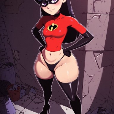 the incredibles, violet parr, repartz, 1girls, big ass, bubble butt, female, female only, jiggle, small breasts, solo, thick thighs, ai generated