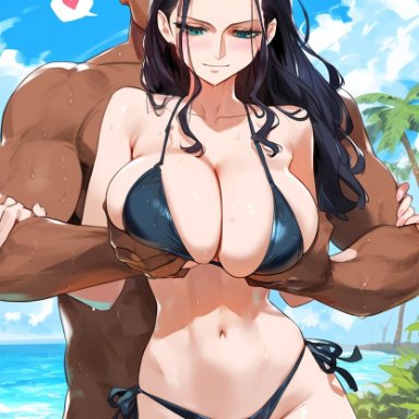 one piece, shounen jump, nico robin, geo-san, geosan, 1boy, 1girls, bare arms, bare legs, bare shoulders, bare thighs, big breasts, bikini, bikini bottom, bikini top