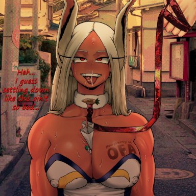 my hero academia, miruko, rumi usagiyama, amano44, bdsm, bunny ears, bunny girl, clothed, clothed female, clothed male, collar, collar and leash, collared, dark skin, dark-skinned female