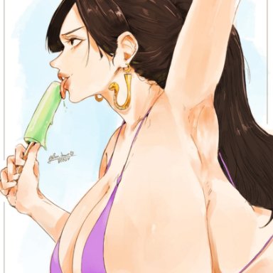 one piece, boa hancock, bon drawr, 1girls, armpits, arms up, big breasts, bikini, bikini top, female, female focus, female only, huge breasts, ice cream, 2d