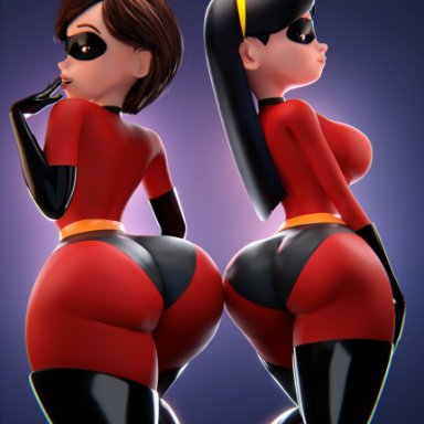 disney, pixar, the incredibles, elastigirl, helen parr, violet parr, smitty34, 2girls, big ass, big breasts, big thighs, breasts, bust, busty, chest