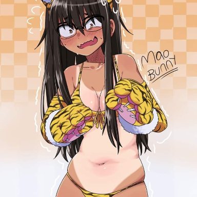 please don't bully me, nagatoro, hayase nagatoro, artist request, 1girls, black hair, embarrassed, female, female only, glasses, headband, long hair, nerdy female, nervous, nervous expression, nervous face