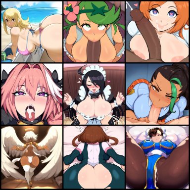 bleach, fairy tail, fate (series), my hero academia, original, pokemon, pokemon sm, pokemon sv, street fighter, alriel, astolfo (fate), chun-li, inoue orihime, lucy heartfilia, mallow (pokemon)