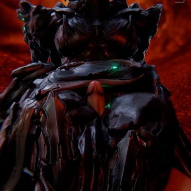 warframe, dagath (warframe), ulfsark3d, 1female, 1male, faceless, faceless female, female, femdom, gentle femdom, green glow, green pussy, hole, hole (anatomy), thigh focus