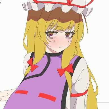 touhou, yukari yakumo, strayrequiem, 1girls, angry, big breasts, blonde hair, bouncing breasts, breasts, clothed female, erect nipples under clothes, hat, light-skinned female, long hair, mature female