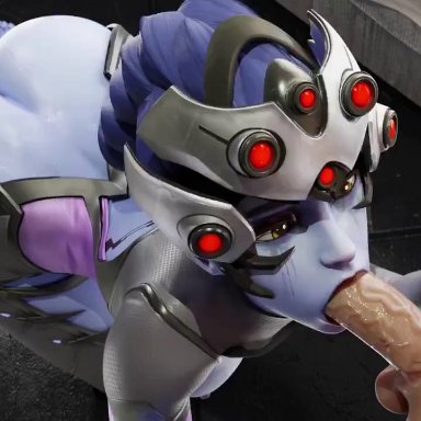 blizzard entertainment, overwatch, overwatch 2, amelie lacroix, widowmaker, dme nsfw, pixiewillow, 1boy, 1girls, ass, back, big penis, blowjob, blue hair, blue-skinned female