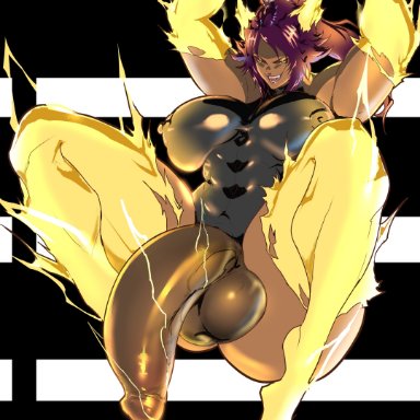 bleach, shounen jump, shihouin yoruichi, tenchizone, 1futa, abs, balls, big balls, big breasts, big cock, big penis, big testicles, breasts, clothed, clothing