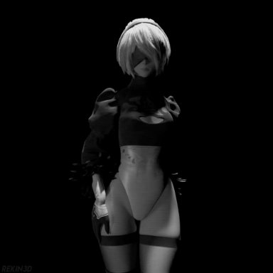 nier: automata, werewolf, yorha 2b, comandorekin, rekin3d, 1boy, 1girls, 1monster, ahe gao, all fours, anal, anal sex, animal genitalia, animal humanoid, animal penis