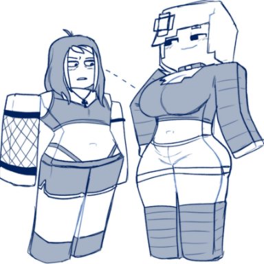 minecraft, roblox, jenny belle (slipperyt), roblox avatar, robloxian, starfall (hexanne), hexanne, 2females, 2girls, breasts