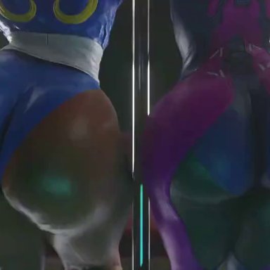 patreon, street fighter, twitter, chun-li, juri han, kishi, 2girls, ass, big ass, clothing, female, female only, girls only, huge ass, muscular