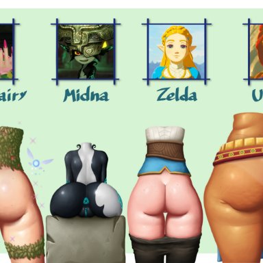 great fairy, midna, princess zelda, urbosa, zelda (breath of the wild), flipz89, anus, ass, ass bigger than head, ass comparison, ass focus, big ass, big booty, big butt, big thighs