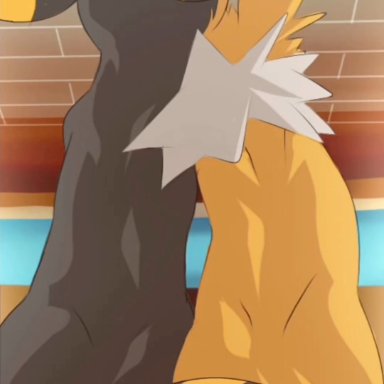 pokemon, umbreon, 1boy, 1boy1girl, 1girls, balls, big, bodily, bouncing, breathing, brown, canid, canine, character, continue after cum