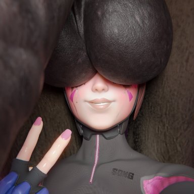 overwatch, overwatch 2, d.va, hana song, piroguh, asian, asian female, balls on face, bodysuit, horse, horseballs, horsecock, imminent sex, smile, zoophilia