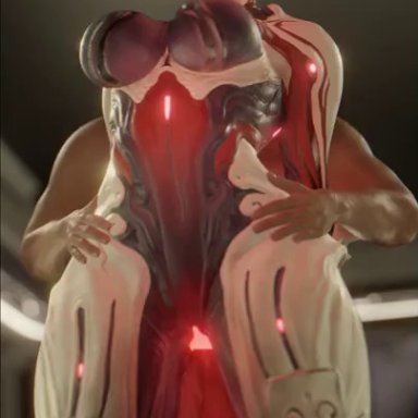 warframe, garuda (warframe), niki3d, 1boy, 1girls, armor, athletic female, bouncing breasts, from behind, glowing genitalia, hands on hips, human, human on robot, human penetrating, large penis