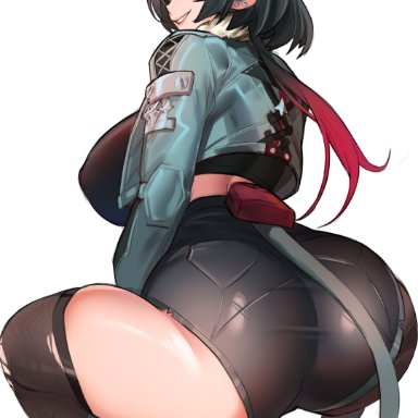 hoyoverse, mihoyo, zenless zone zero, jane doe (zenless zone zero), gojich1, 1girls, animal ears, ass, ass focus, back view, behind, behind view, big ass, big butt, clothed