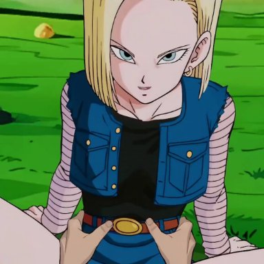 dragon ball, dragon ball z, android 18, ohmywaifu, 1boy, 1girls, climax, climax female, climax reached, climaxing, clitoris, clothed, clothed female, clothed sex, clothing