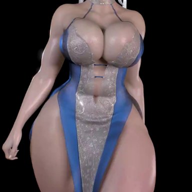 street fighter, chun-li, almightypatty, asian, asian female, big breasts, bouncing breasts, hip squish, human, human only, light skin, light-skinned female, mature female, thick thighs, walking