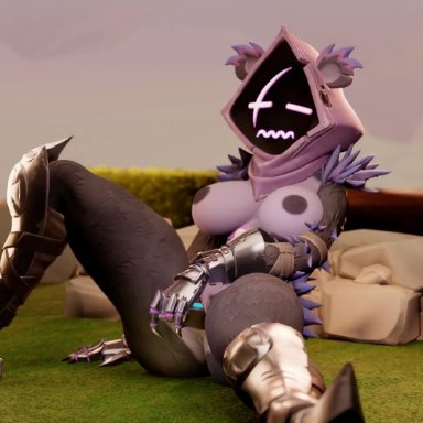 fortnite, raven team leader, juneaujumbles, areolae, breast, breasts out, cum in pussy, dildo, dildo in pussy, female, female only, flustered, grenade, improvised dildo, improvised sex toy