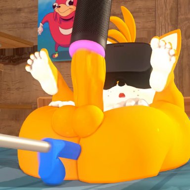 sega, sonic (series), sonic the hedgehog (series), tails the fox, leviantan581re, 1boy, anal, anal penetration, anal sex, anthro, ass, balls, barefoot, bed, bedroom