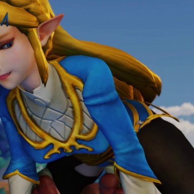 breath of the wild, the legend of zelda, blin (tloz), bokoblin, princess zelda, zelda (breath of the wild), alyta3d, anus, arm wraps, belly button, big ass, big breasts, blonde hair, blue eyes, clothed female